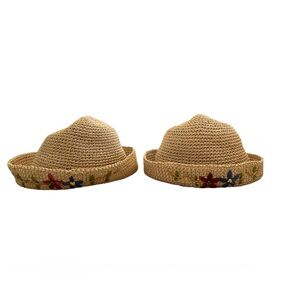 (2) Straw Hats with Floral Embroidery